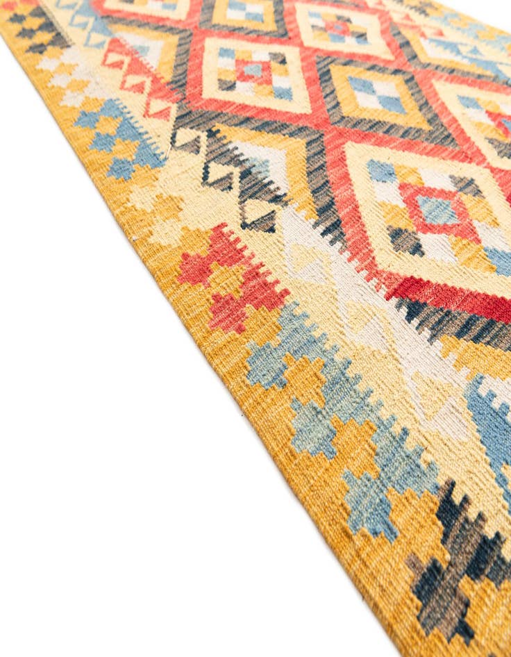 Detail image of  3' 5 x 6' 7  Hand Woven Kilim Maymana Wool Runner Rug
