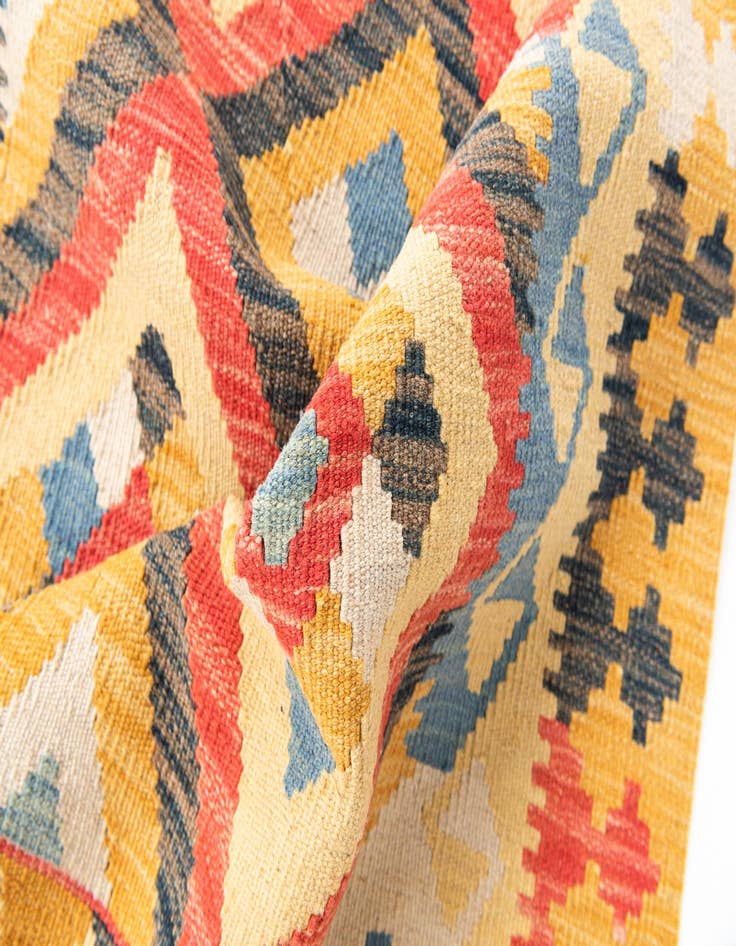 Detail image of  3' 5 x 6' 7  Hand Woven Kilim Maymana Wool Runner Rug