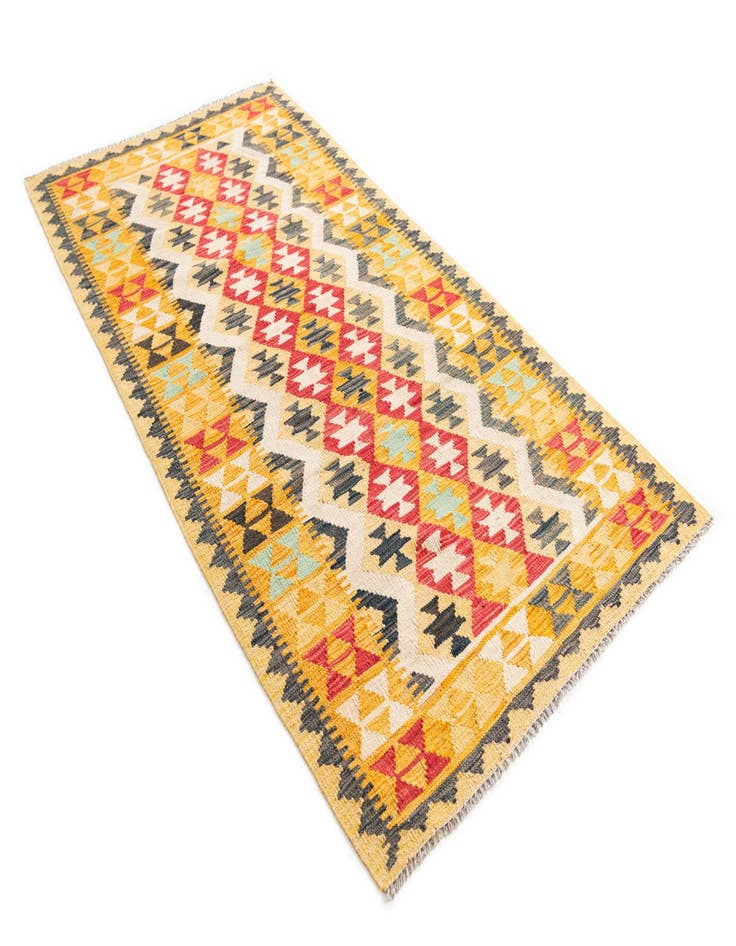 Detail image of  3' 5 x 6' 9  Hand Woven Kilim Maymana Wool Runner Rug
