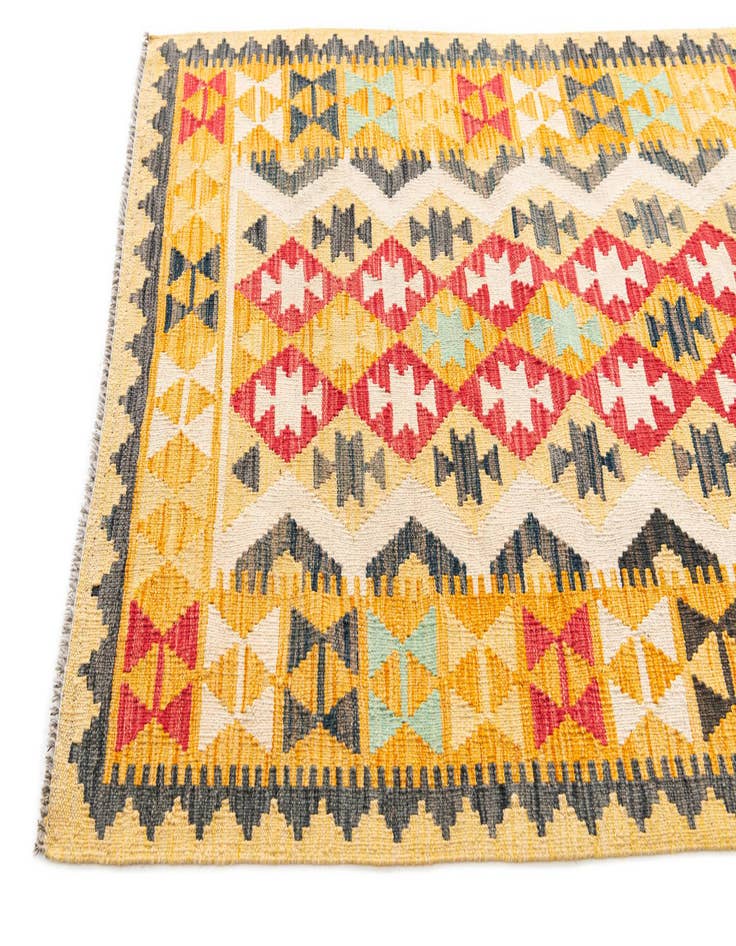 Detail image of  3' 5 x 6' 9  Hand Woven Kilim Maymana Wool Runner Rug