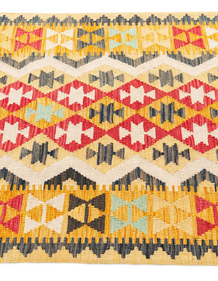 Detail image of  3' 5 x 6' 9  Hand Woven Kilim Maymana Wool Runner Rug