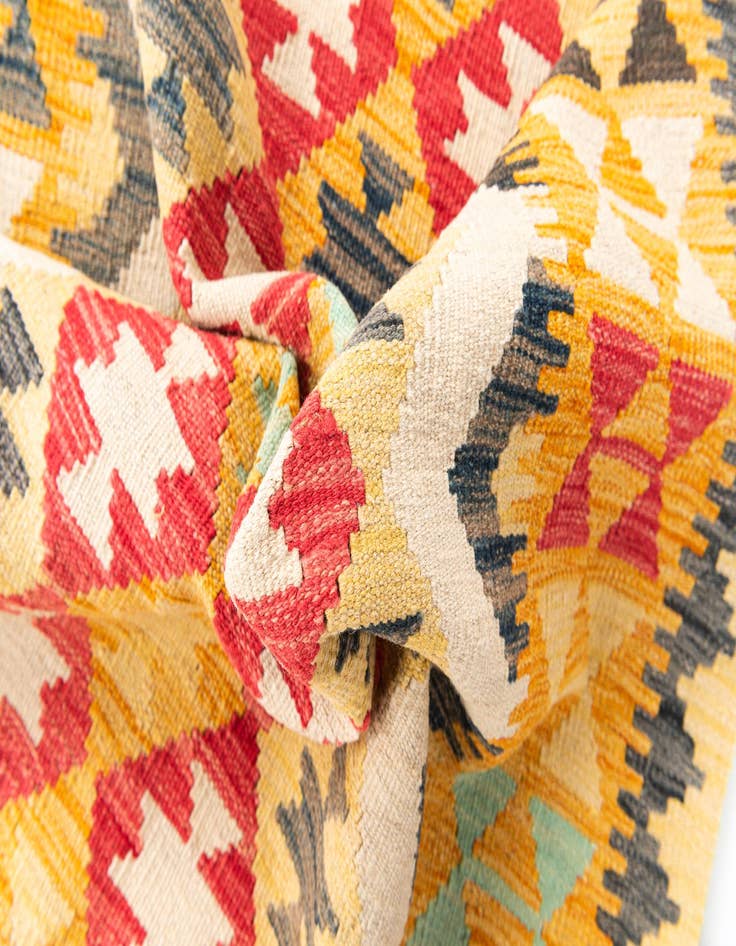 Detail image of  3' 5 x 6' 9  Hand Woven Kilim Maymana Wool Runner Rug