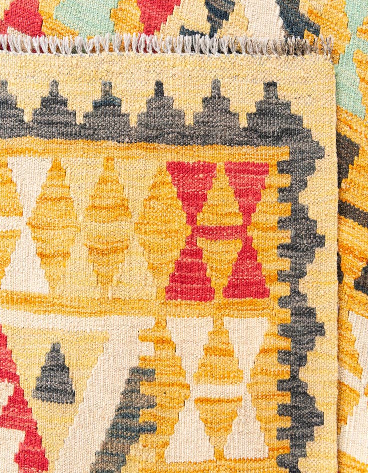 Detail image of  3' 5 x 6' 9  Hand Woven Kilim Maymana Wool Runner Rug