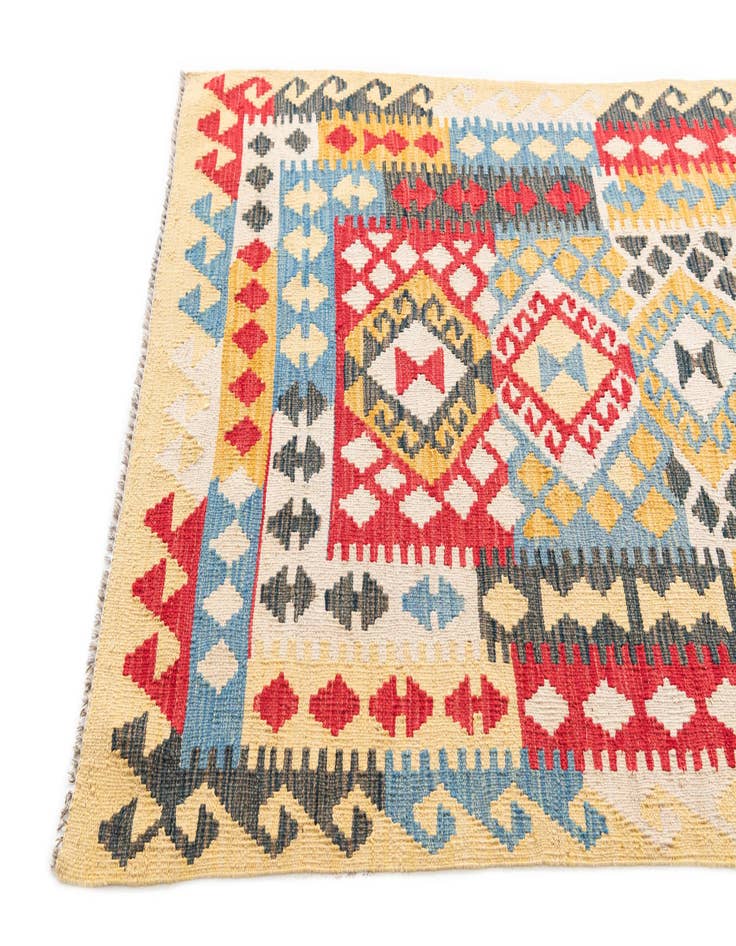 Detail image of  3' 4 x 6' 8  Hand Woven Kilim Maymana Wool Runner Rug