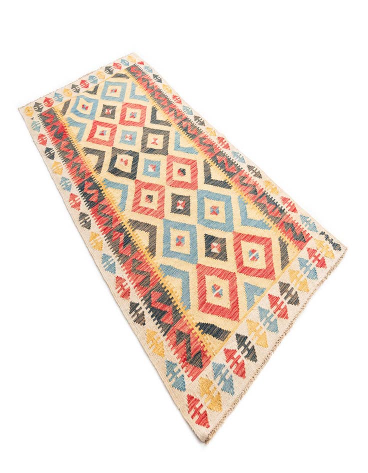 Detail image of  3' 4 x 6' 6  Hand Woven Kilim Maymana Wool Runner Rug