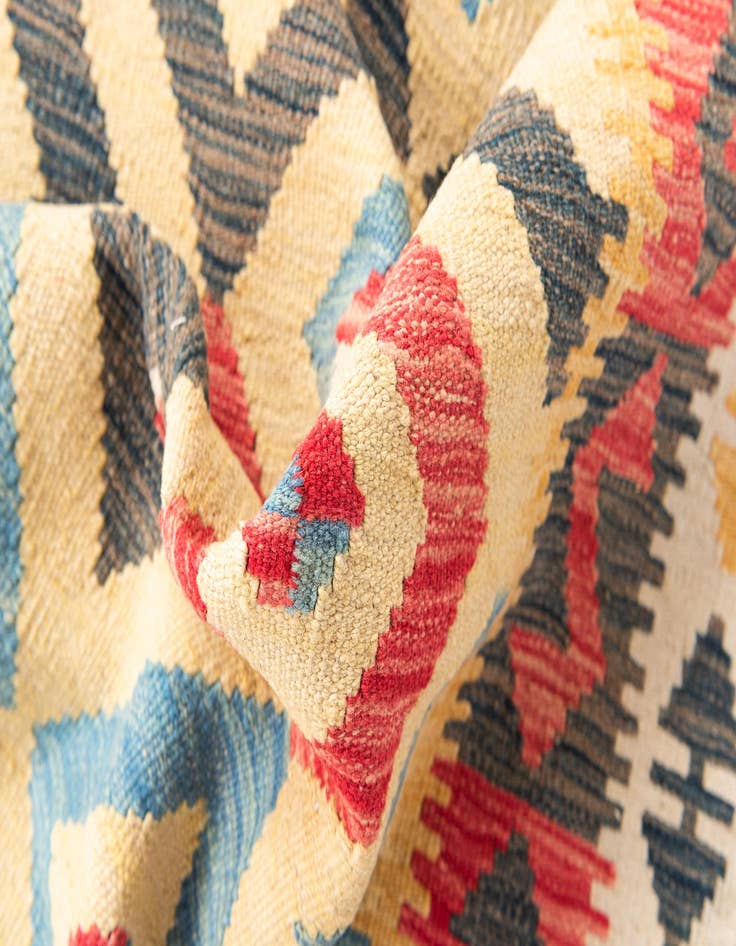 Detail image of  3' 4 x 6' 6  Hand Woven Kilim Maymana Wool Runner Rug