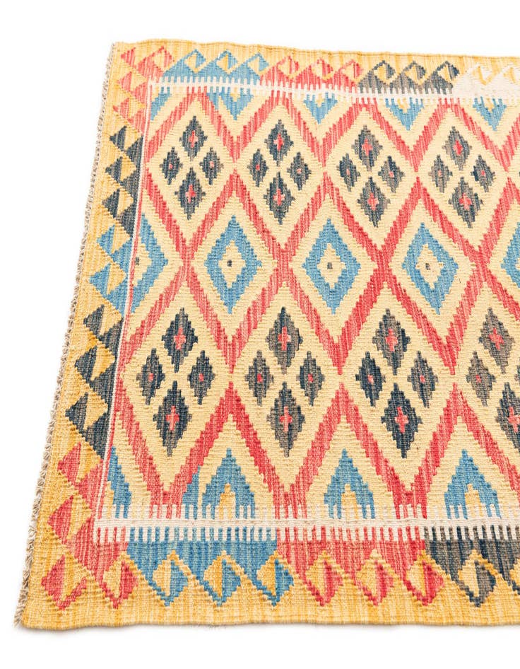 Detail image of  3' 4 x 6' 8  Hand Woven Kilim Maymana Wool Runner Rug