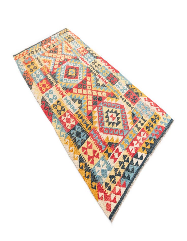 Detail image of  3' 4 x 6' 7  Hand Woven Kilim Maymana Wool Runner Rug