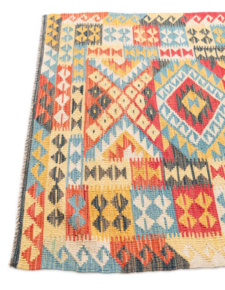 Detail image of  3' 4 x 6' 7  Hand Woven Kilim Maymana Wool Runner Rug