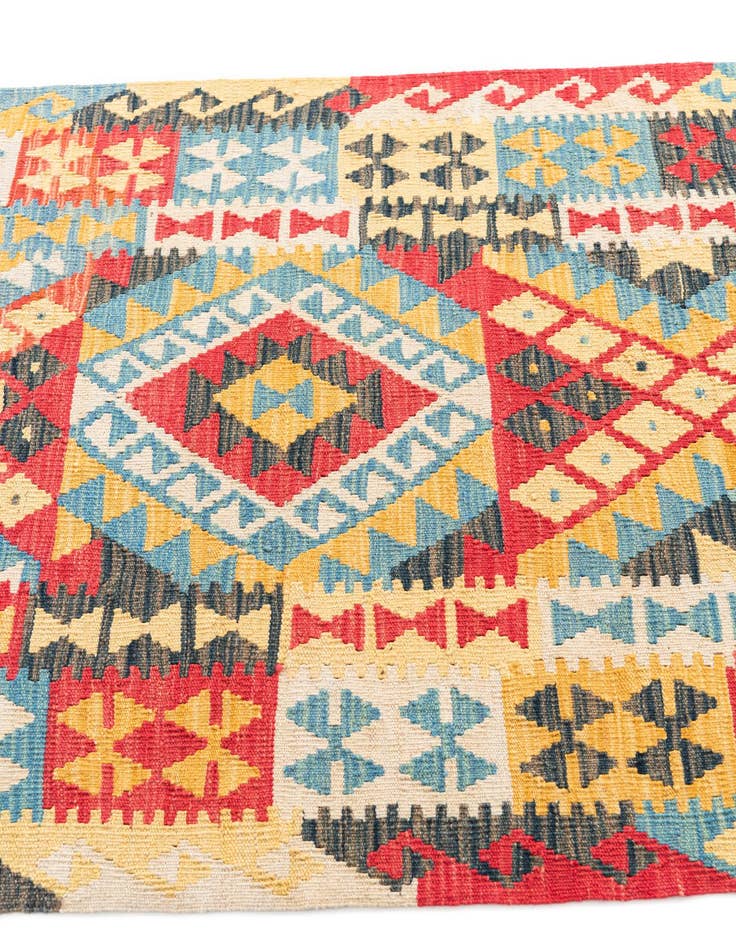 Detail image of  3' 4 x 6' 7  Hand Woven Kilim Maymana Wool Runner Rug