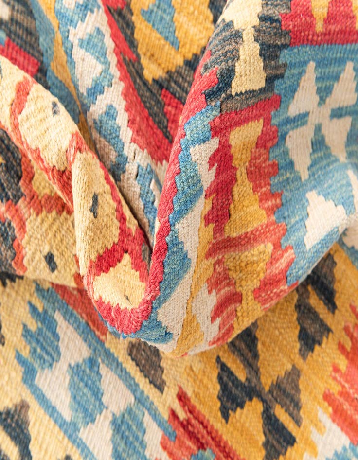 Detail image of  3' 4 x 6' 7  Hand Woven Kilim Maymana Wool Runner Rug