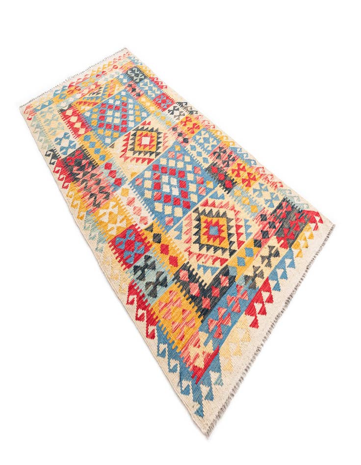 Detail image of  3' 5 x 6' 7  Hand Woven Kilim Maymana Wool Runner Rug