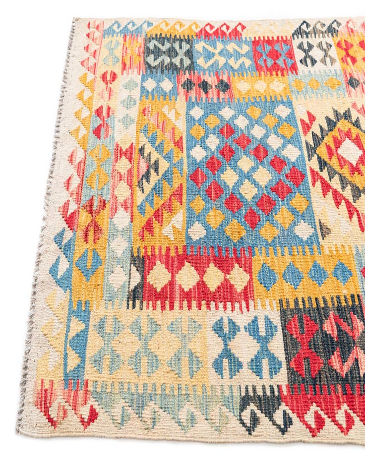 Detail image of  3' 5 x 6' 7  Hand Woven Kilim Maymana Wool Runner Rug