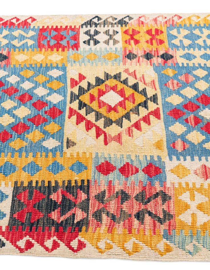 Detail image of  3' 5 x 6' 7  Hand Woven Kilim Maymana Wool Runner Rug