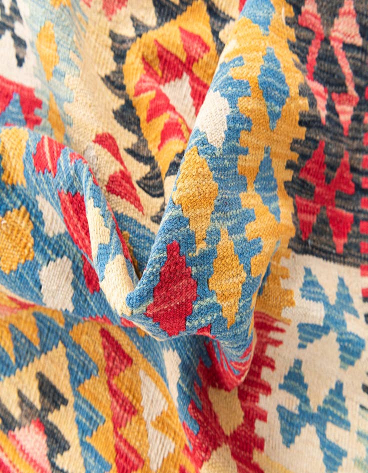 Detail image of  3' 5 x 6' 7  Hand Woven Kilim Maymana Wool Runner Rug