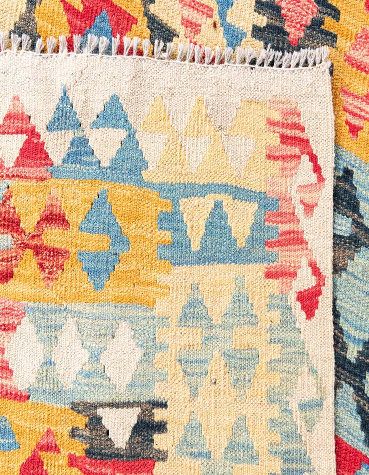 Detail image of  3' 5 x 6' 7  Hand Woven Kilim Maymana Wool Runner Rug