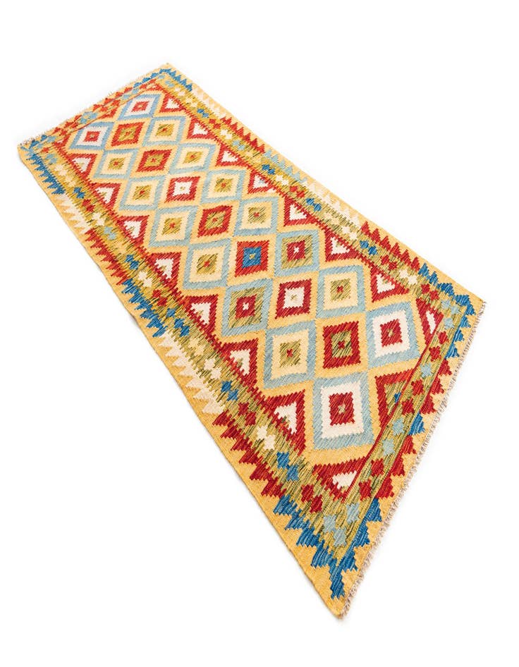 Detail image of  3' 2 x 6' 9  Hand Woven Kilim Maymana Wool Runner Rug