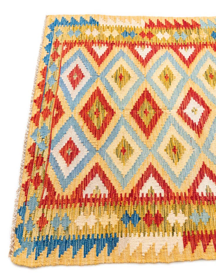 Detail image of  3' 2 x 6' 9  Hand Woven Kilim Maymana Wool Runner Rug