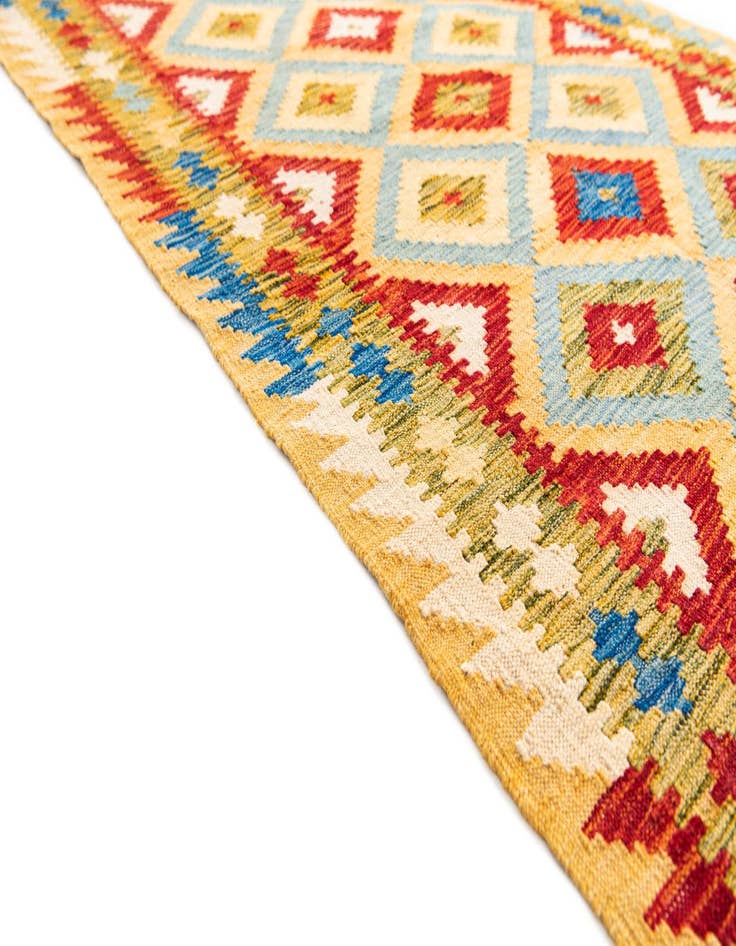 Detail image of  3' 2 x 6' 9  Hand Woven Kilim Maymana Wool Runner Rug