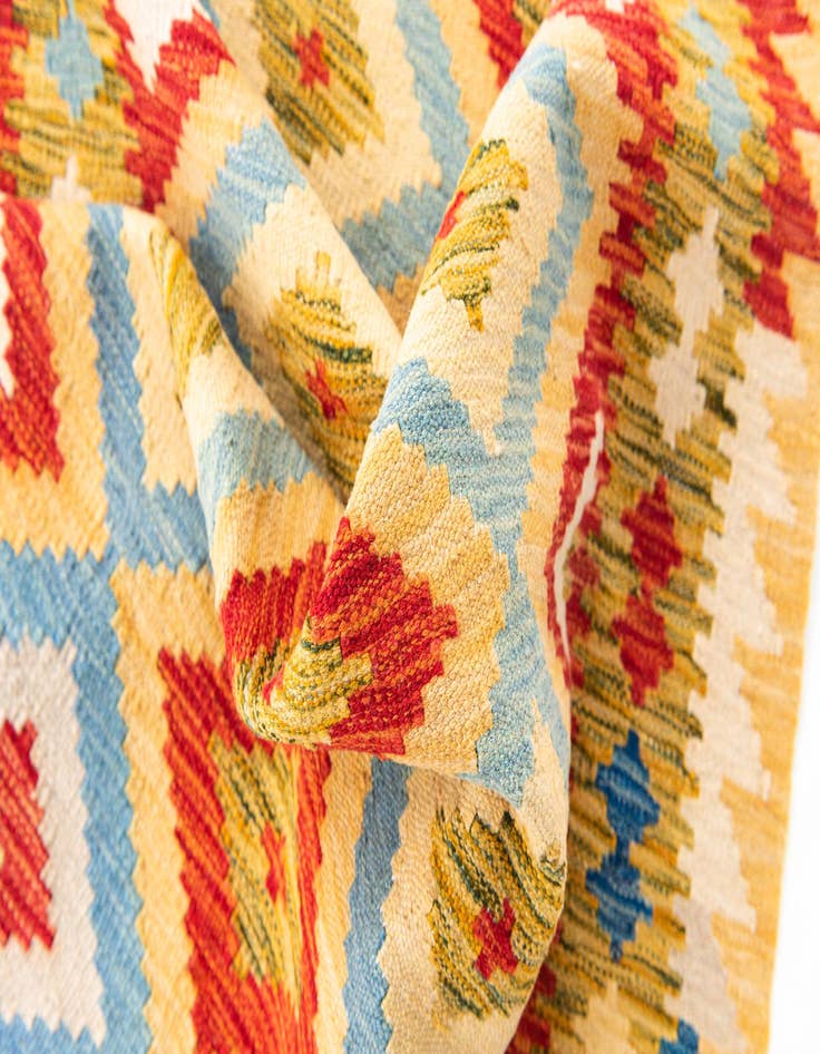 Detail image of  3' 2 x 6' 9  Hand Woven Kilim Maymana Wool Runner Rug