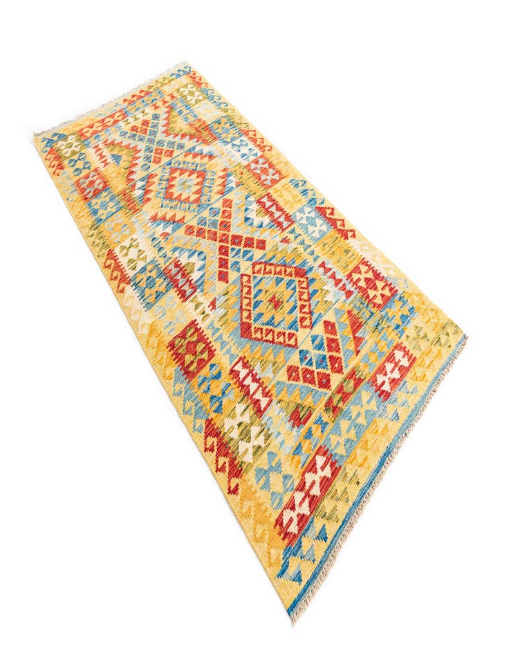 Detail image of  3' 3 x 6' 5  Hand Woven Kilim Maymana Wool Runner Rug