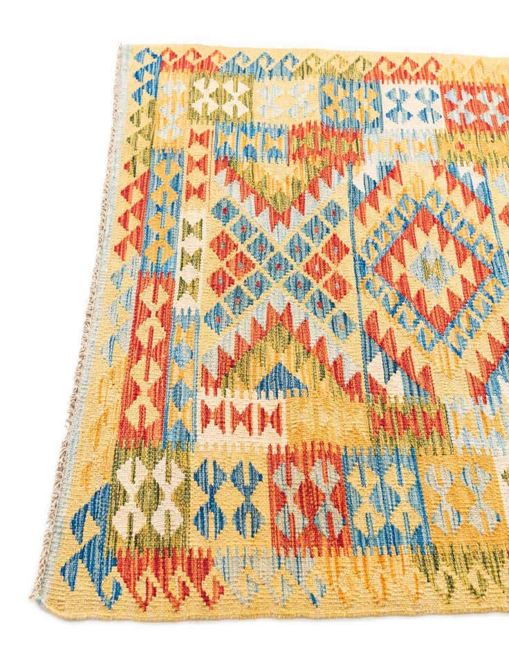 Detail image of  3' 3 x 6' 5  Hand Woven Kilim Maymana Wool Runner Rug