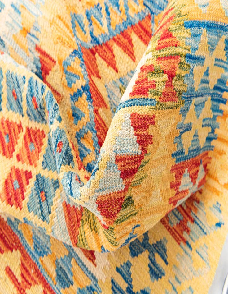 Detail image of  3' 3 x 6' 5  Hand Woven Kilim Maymana Wool Runner Rug