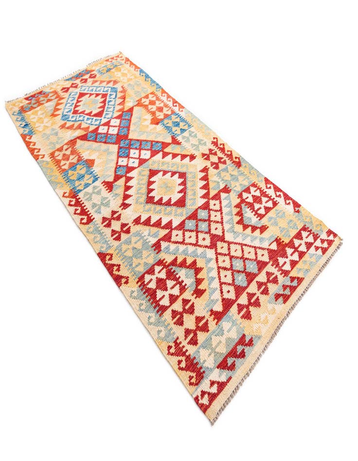 Detail image of  3' 5 x 7'  Hand Woven Kilim Maymana Wool Runner Rug