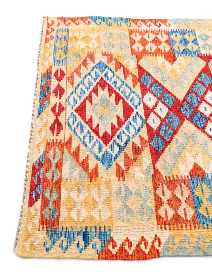 Detail image of  3' 5 x 7'  Hand Woven Kilim Maymana Wool Runner Rug