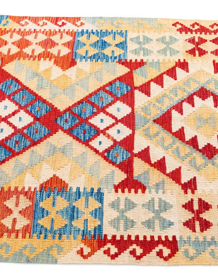 Detail image of  3' 5 x 7'  Hand Woven Kilim Maymana Wool Runner Rug