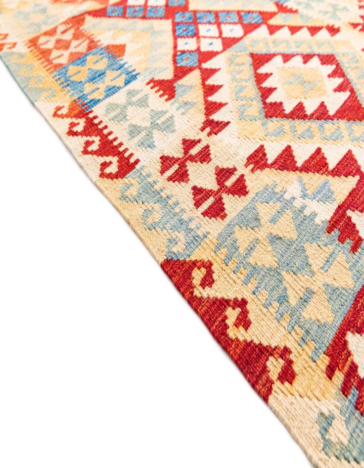 Detail image of  3' 5 x 7'  Hand Woven Kilim Maymana Wool Runner Rug