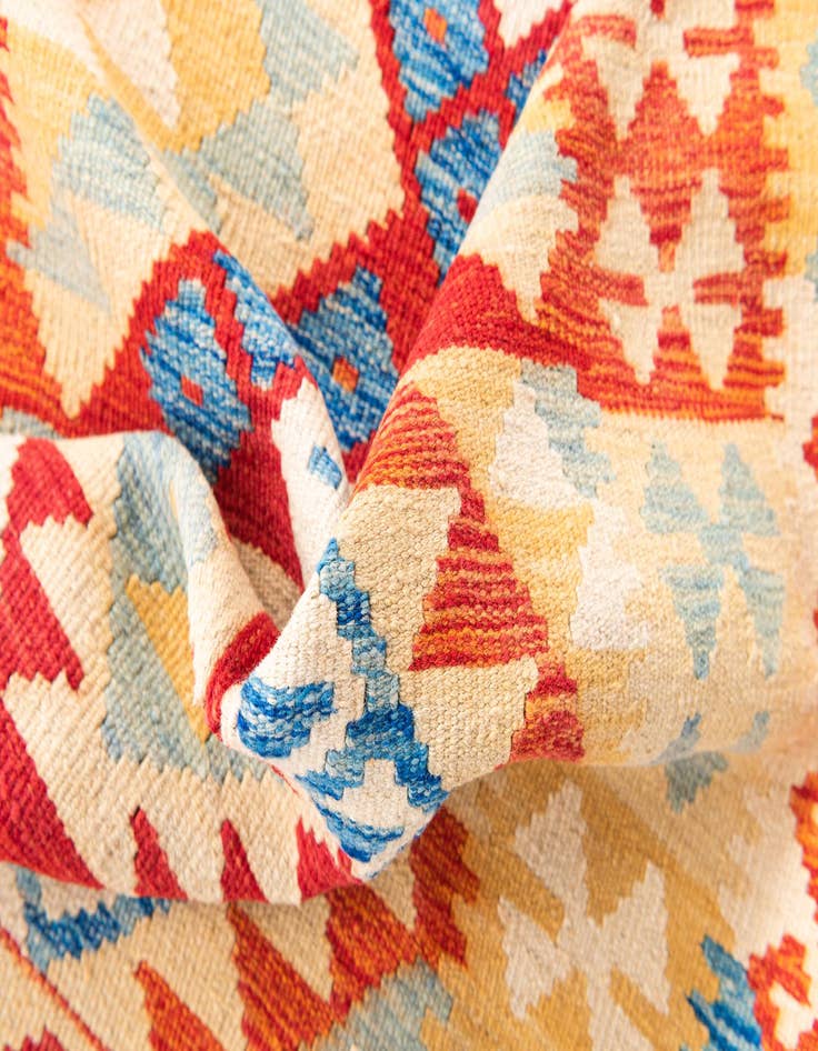 Detail image of  3' 5 x 7'  Hand Woven Kilim Maymana Wool Runner Rug