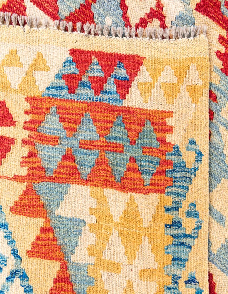 Detail image of  3' 5 x 7'  Hand Woven Kilim Maymana Wool Runner Rug