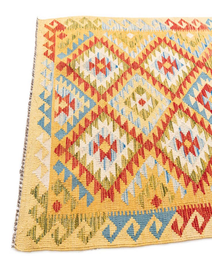 Detail image of  3' 4 x 6' 8  Hand Woven Kilim Maymana Wool Runner Rug