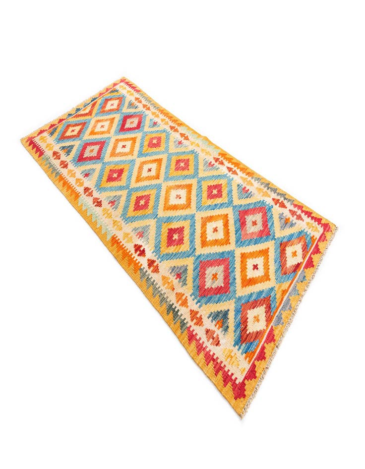 Detail image of  3' 2 x 6' 6  Hand Woven Kilim Maymana Wool Runner Rug