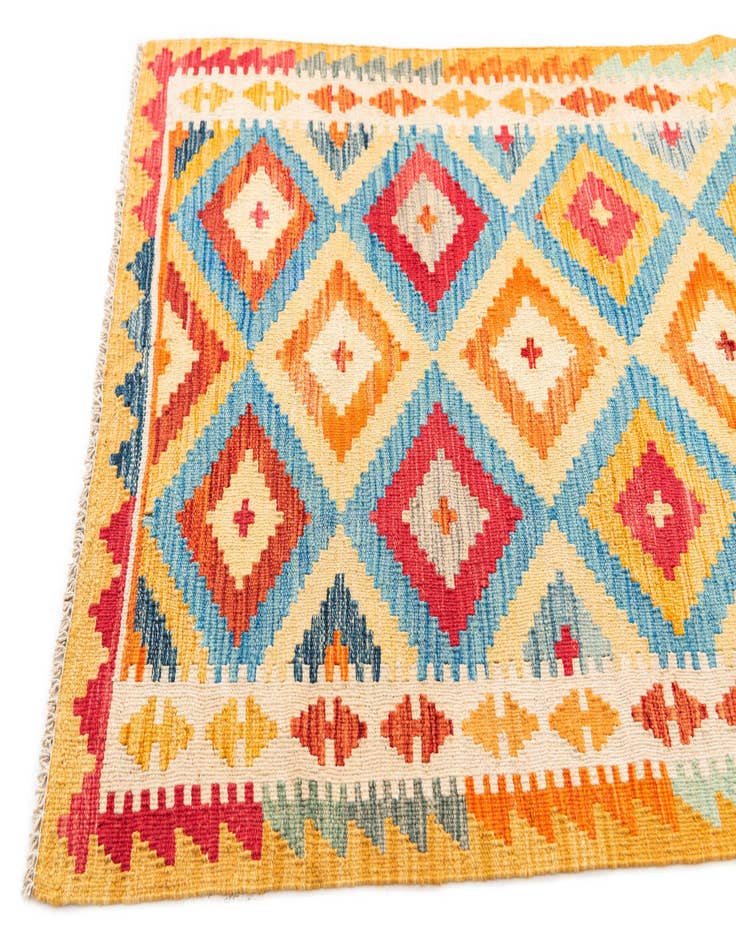 Detail image of  3' 2 x 6' 6  Hand Woven Kilim Maymana Wool Runner Rug