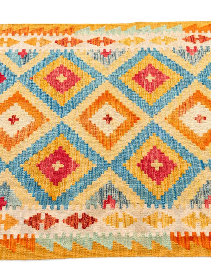 Detail image of  3' 2 x 6' 6  Hand Woven Kilim Maymana Wool Runner Rug