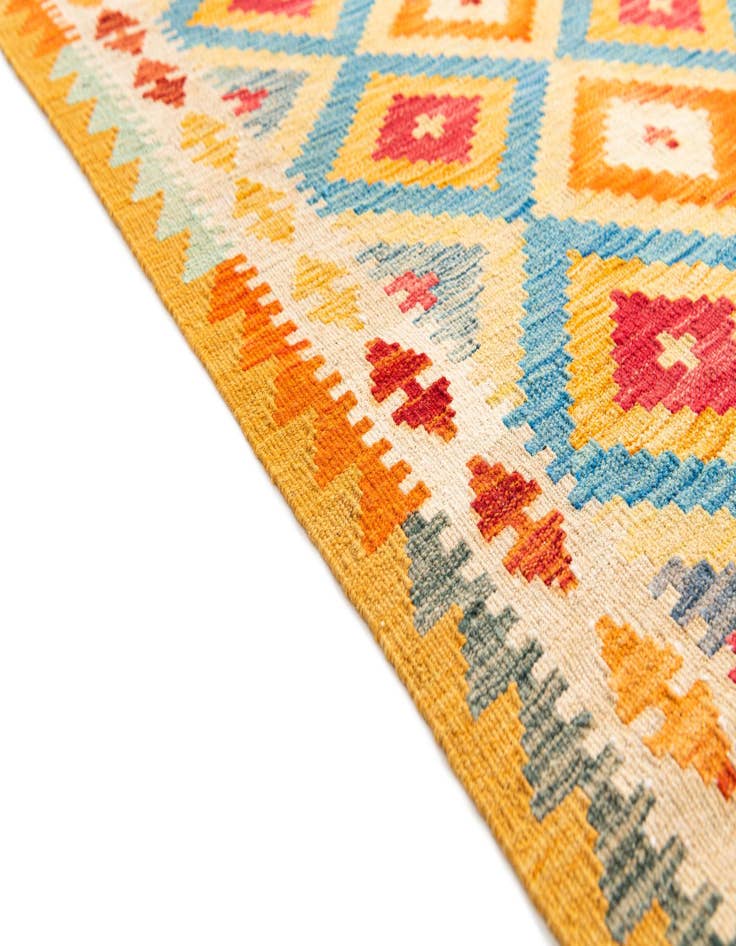 Detail image of  3' 2 x 6' 6  Hand Woven Kilim Maymana Wool Runner Rug