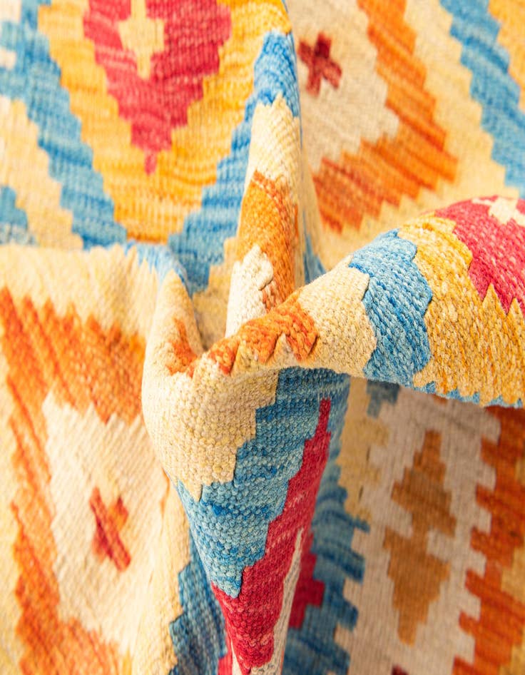 Detail image of  3' 2 x 6' 6  Hand Woven Kilim Maymana Wool Runner Rug