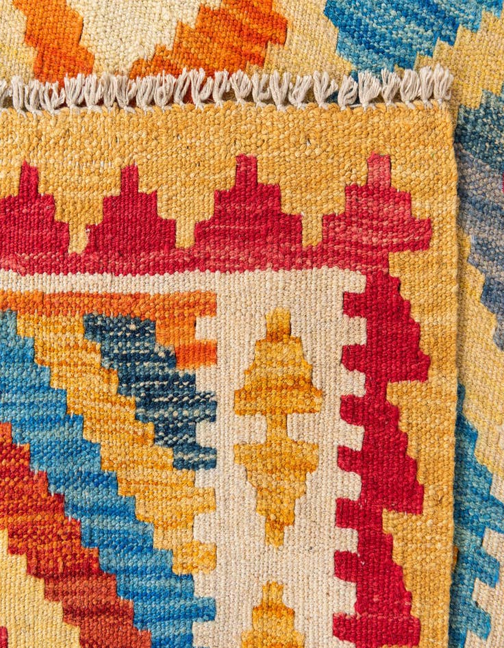 Detail image of  3' 2 x 6' 6  Hand Woven Kilim Maymana Wool Runner Rug