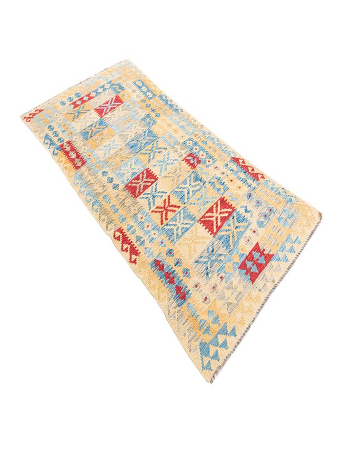 Detail image of  3' 3 x 6' 10  Hand Woven Kilim Maymana Wool Runner Rug