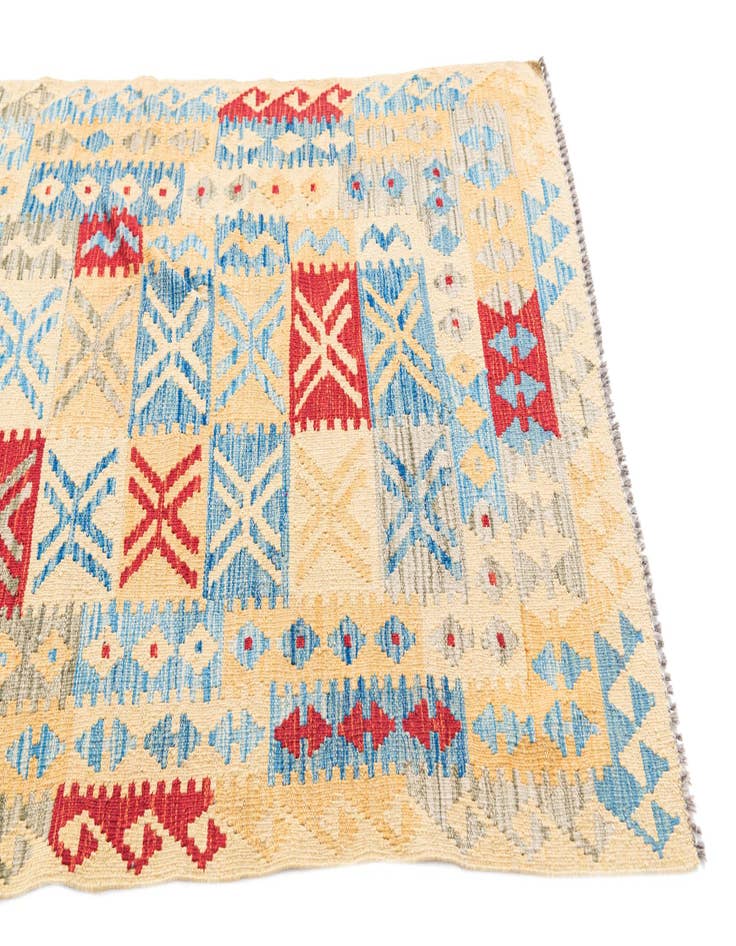 Detail image of  3' 3 x 6' 10  Hand Woven Kilim Maymana Wool Runner Rug