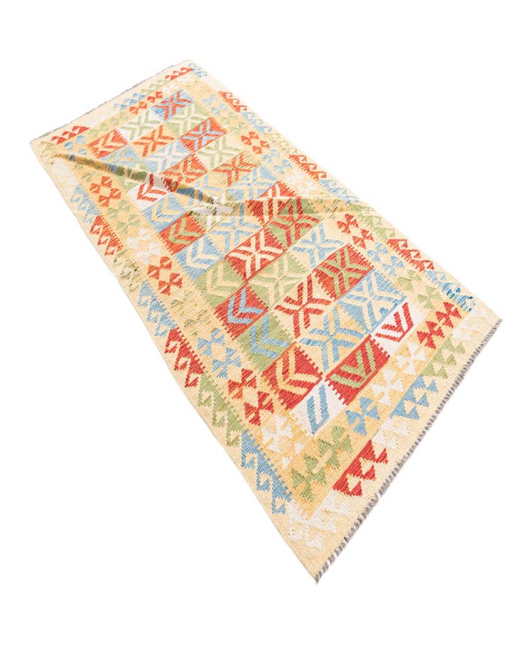 Detail image of  3' 5 x 6' 8  Hand Woven Kilim Maymana Wool Runner Rug