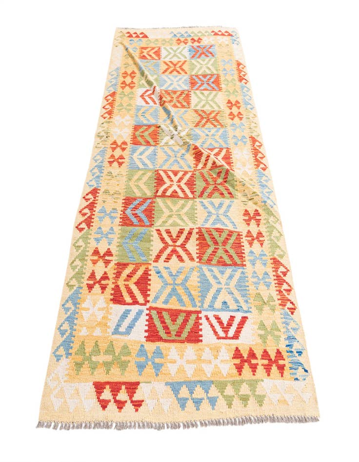 Detail image of  3' 5 x 6' 8  Hand Woven Kilim Maymana Wool Runner Rug