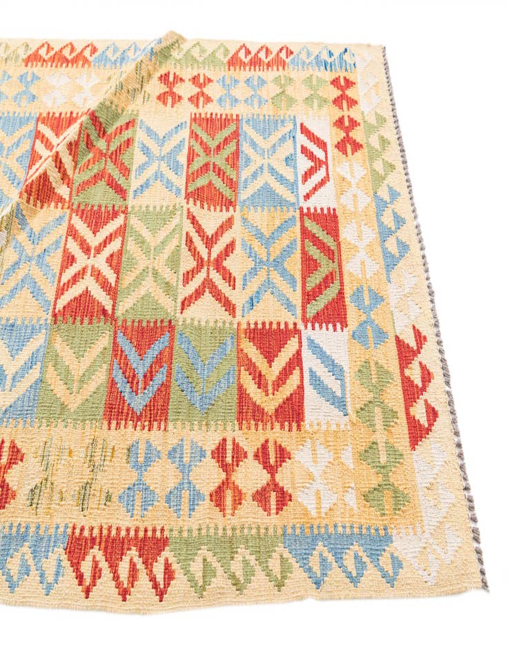 Detail image of  3' 5 x 6' 8  Hand Woven Kilim Maymana Wool Runner Rug