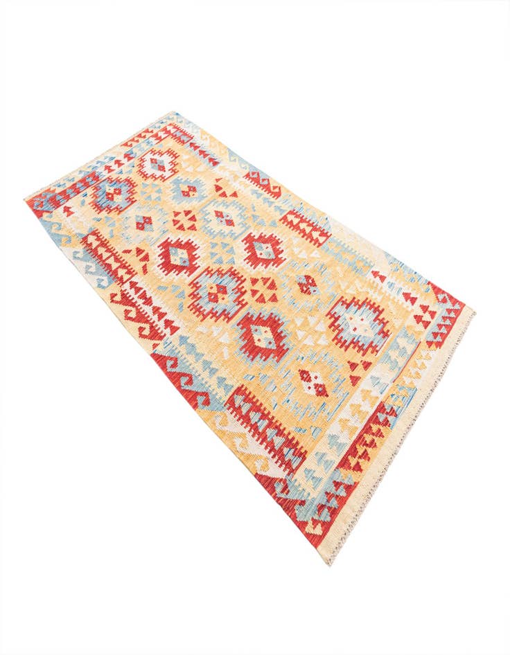 Detail image of  3' 5 x 6' 7  Hand Woven Kilim Maymana Wool Runner Rug