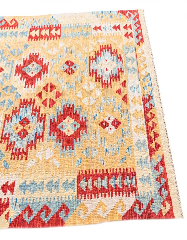 Detail image of  3' 5 x 6' 7  Hand Woven Kilim Maymana Wool Runner Rug