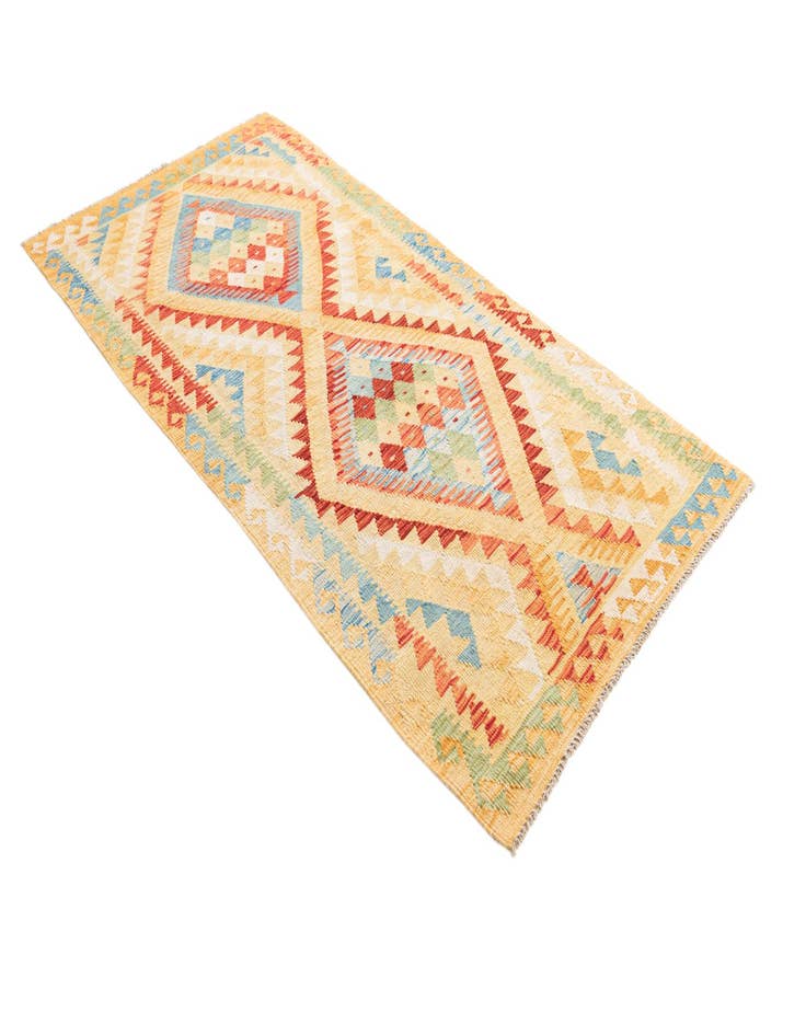 Detail image of  3' 5 x 6' 8  Hand Woven Kilim Maymana Wool Runner Rug