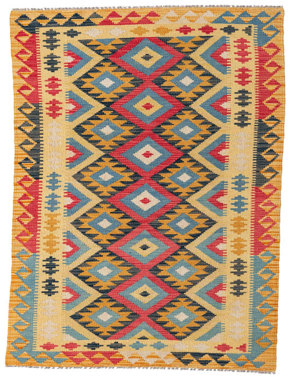 A 7 ft runner rug with a vibrant Southwestern geometric pattern in multi-colored wool, ideal for hallways.