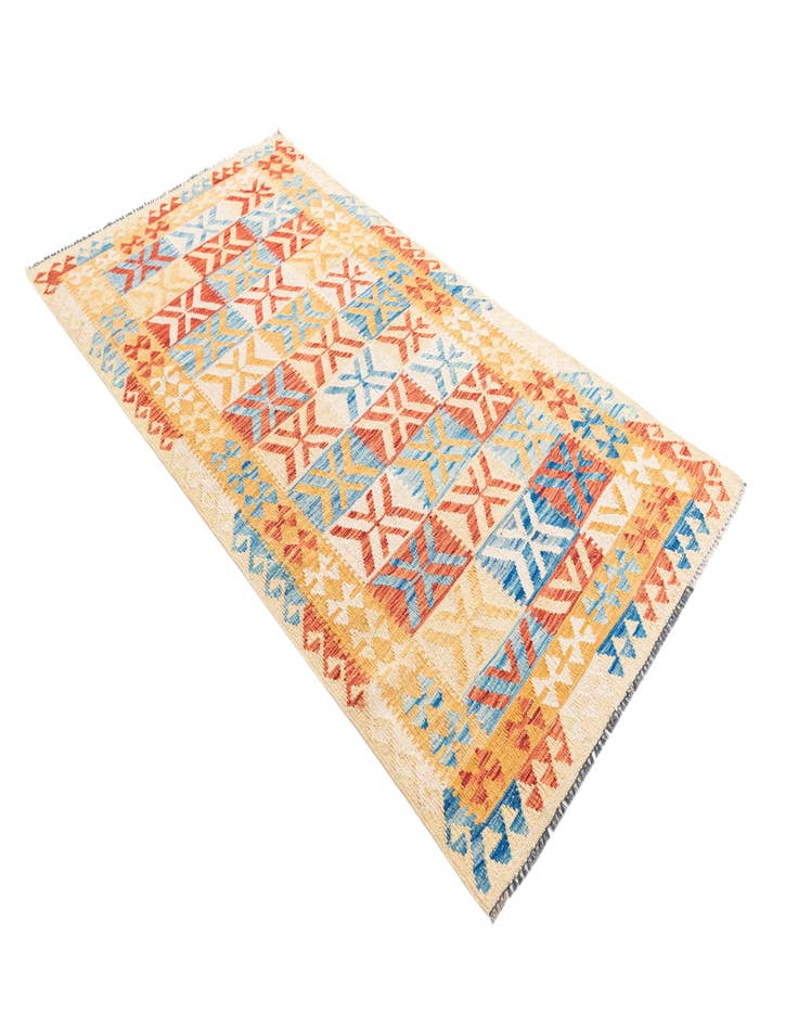 Detail image of 3' 5 x 6' 9 Hand Woven Kilim Maymana Wool Runner Rug